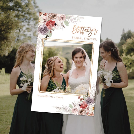 Silk Floral Bridal Shower Photo Prop,Bridal shower photo booth frame,Printable Photo Prop Frame,Silk Floral Photo Prop Frame