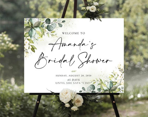 PRINTED OR DIGITAL Greenery Bridal Shower Welcome Sign, Foam Board, Poster, Eucalyptus, Elegant Wedding Shower Decorations, Herbal, HB2