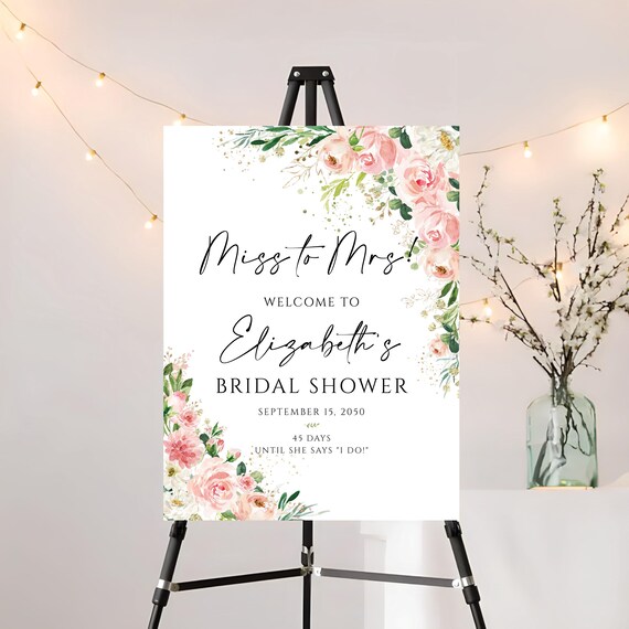 PRINTED OR DIGITAL Ethereal Blush Floral Bridal Shower Welcome Sign, Foam Board, Poster, Eucalyptus, Elegant Wedding Shower Decorations, EB1