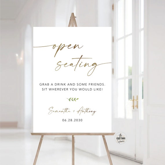 Minimalist Open Seating Welcome Sign, Modern Open Seating Sign, No Assigned Seating Sign, Unique Wedding Sign, Sit Anywhere Wedding Sign