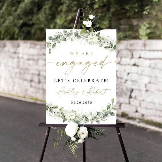 Sage Green Engagement Party Welcome Sign, Botanicals Wedding Rehearsal Decorations, Minimalist We are Engaged Sign, Eucalyptus, Herbal, SG4