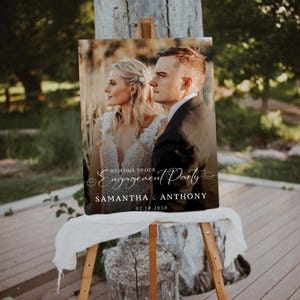 Photo Engagement Party Welcome Sign, Minimalist Wedding Engagement Sign, We are engaged Sign, Modern Photo Wedding Sign, Engagement Decor