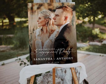 Photo Engagement Party Welcome Sign, Minimalist Wedding Engagement Sign, We are engaged Sign, Modern Photo Wedding Sign, Engagement Decor