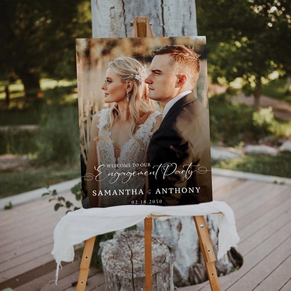 Photo Engagement Party Welcome Sign, Minimalist Wedding Engagement Sign, We are engaged Sign, Modern Photo Wedding Sign, Engagement Decor
