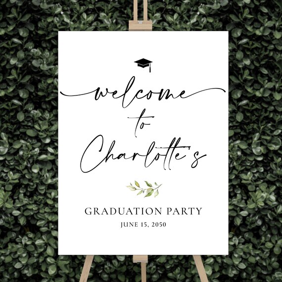 PRINTED OR DIGITAL Modern Graduation Party Welcome Sign, Grad Party Foam Board or Poster, Faux Gold, Minimalist Grad, Grad Party Decoration