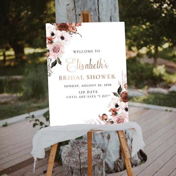 Silk Floral Bridal Shower Welcome Sign, Burgundy Wedding Shower Decorations, Boho Bridal Brunch Sign, Bridal Tea Poster, Bohemian Sign, SFL1