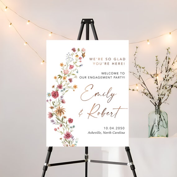 Wildflowers Engagement Party Welcome Sign Template, Wildflowers We are Engaged Sign, Engagement Decor, Watercolor Wildflower, Bohemian, WIF1