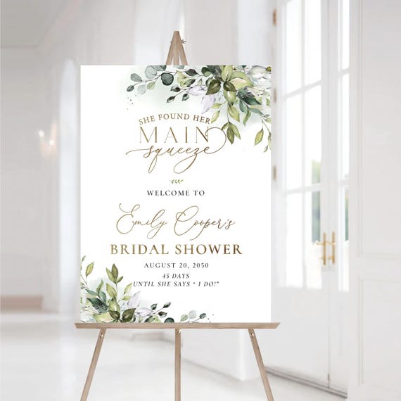 Bridal Shower Sign, Bridal Brunch sign, She Found Her Main Squeeze, Bridal Shower Decorations, Wedding Shower Sign, Eucalyptus, Herbal, HB2