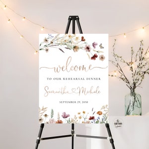 Tiny Floral Rehearsal Welcome Dinner Sign, One Day Away Sign, Wildflowers Wedding Rehearsal Sign, The Night Before Sign, Decorations, TIY