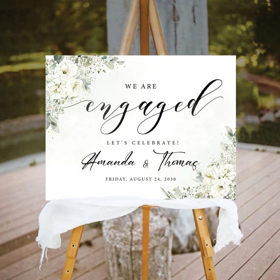 Sage Green Engagement Party Welcome Sign, Botanicals Wedding Rehearsal Decorations, Minimalist We are Engaged Sign, Eucalyptus, Herbal, SG2
