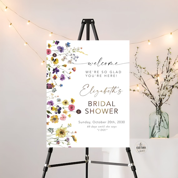 Wildflower Bridal Shower Welcome Sign, Colorful floral Wedding Shower Decorations, Boho Bridal Brunch Sign, Bridal Tea Sign, Bohemian, SFS1