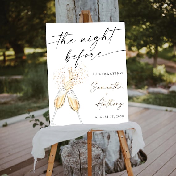 Minimalist The night before Rehearsal Dinner Welcome Sign, Boho Wedding Rehearsal Dinner Sign, Wedding Decorations, Bruch and Bubbly Sign