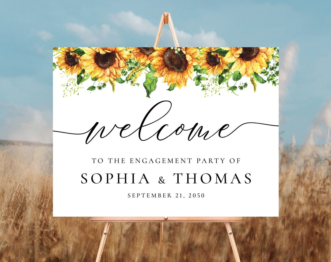 "Our I Do BBQ" Sunflower Banner - Engagement Party Decor, 15 Panels 6x8", Includes Ribbon, BBQ & Heart Spacers