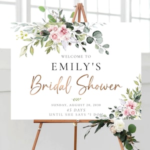 Blush Pink roses Bridal Shower Welcome Sign, Greenery Wedding Shower Decoration, Bridal Brunch Sign, Bridal Tea Sign, Eucalyptus, Herbal,BG1