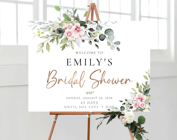 Blush Pink roses Bridal Shower Welcome Sign, Greenery Wedding Shower Decoration, Bridal Brunch Sign, Bridal Tea Sign, Eucalyptus, Herbal,BG1