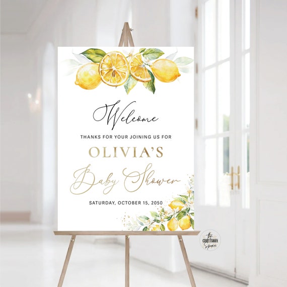Lemon Baby Shower Welcome Sign, Greenery Citrus Baby Shower Sign, A sweet little one is on the way, Citrus Sign, Baby Shower Decor, LMO