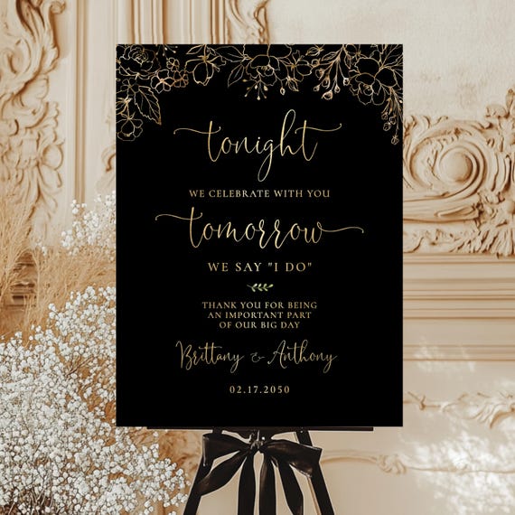 Modern Rehearsal Dinner Welcome Sign, Faux Gold, Minimal Wedding Poster (Printed or Digital File)