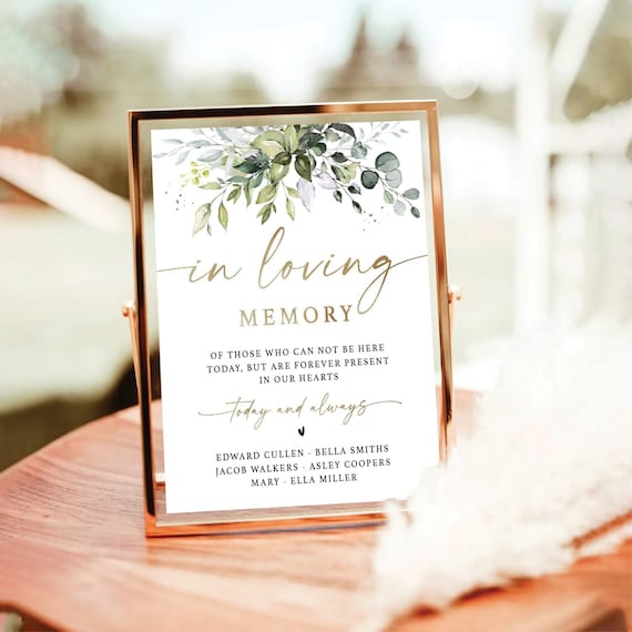 Greenery In Loving Memory Sign, Remembrance, Memorial Sign, Forever in Our Hearts, Memorial Sign, Memory Table Sign, Herbal, Eucalyptus, HB2
