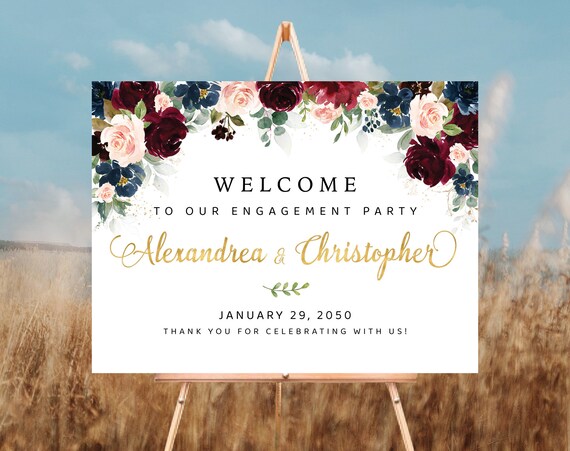 Burgundy and Navy Engagement Party Welcome Sign, We are engaged Sign, Engagement Party Sign, Engagement Sign Decor, Burgundy and Navy, BDY1