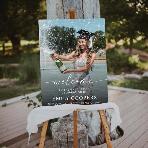 Graduation with photo Welcome Sign, Photo Graduation Poster, Gold Glitter, Graduation Decorations, Graduation Party Poster, Grad Party Sign