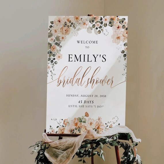 Boho Floral Bridal Shower Welcome Sign, Neutral Autumn, Terracotta (Digital Printable)