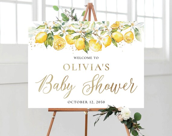 Lemon Baby Shower Welcome Sign, Greenery Citrus Baby Shower Sign, A sweet little one is on the way, Citrus Sign, Baby Shower Decor, LMO
