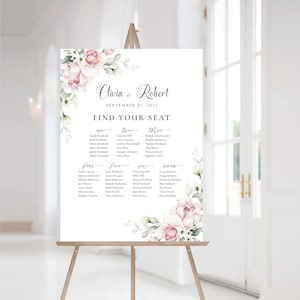 Rosas rosa rubor Tabla de asientos de boda, Tabla de asientos de boda alfabéticamente, Tabla de asientos de boda, Tabla de asientos de boda rubor, A2