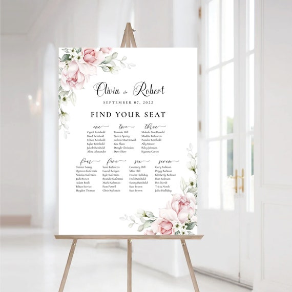 Blush pink roses Wedding seating chart, Wedding seating chart alphabetical, Wedding seating chart table, Blush Wedding Seating Chart, A2