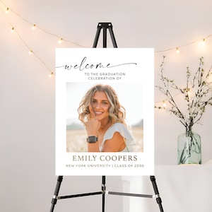 Graduation with photo Welcome Sign, Photo Graduation Poster, Gold Glitter, Graduation Decorations, Graduation Party Sign, Grad Party Sign