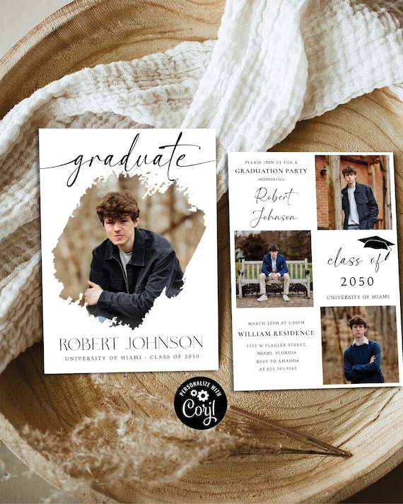 Graduation Party with Multiple Photos Invitation, Photo Graduation Announcement, Minimalist Graduation Announcement,Modern Grad Party Invite