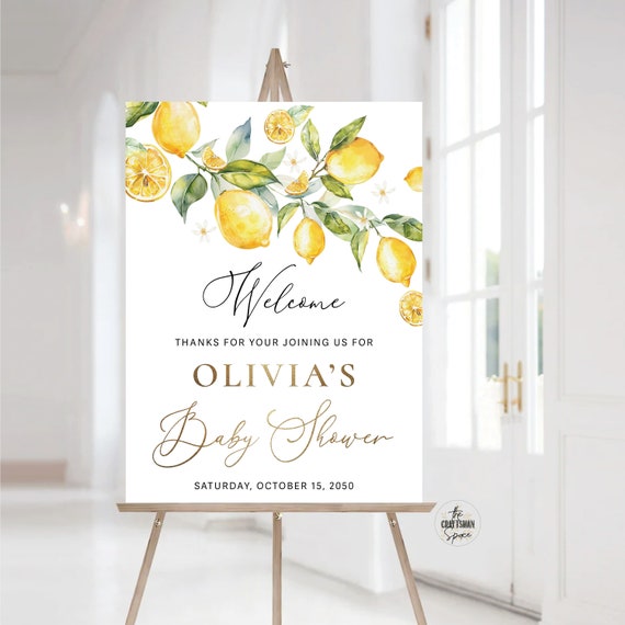 Lemon Baby Shower Welcome Sign, Greenery Citrus Baby Shower Sign, A sweet little one is on the way, Citrus Sign, Baby Shower Decor, LMO