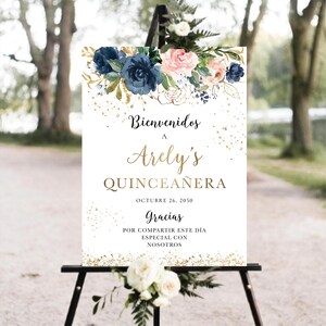 Navy Blush Pink Quinceañera Welcome Sign, Quinceanera Decor, Sweet 15 Birthday Sign, Quince Anos sign, Sweet 16 sign, Mis Quince Anos, NB1