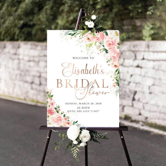 Bridal Shower Welcome Sign, Blush Pink Roses Bridal Shower Decorations, Bridal Brunch Sign, Soft pink Wedding Shower Sign, Eucalyptus, EB1