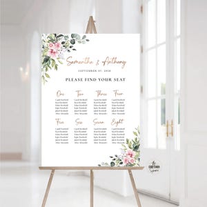 Plan de salle de mariage, plan de salle de mariage de verdure Blush par ordre alphabétique, table à diagramme de sièges de mariage, plan de salle de mariage de verdure, BG1