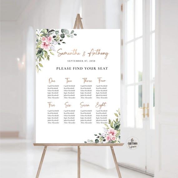Wedding seating chart, Blush Greenery Wedding seating chart alphabetical, Wedding seating chart table, Greenery Wedding Seating Chart, BG1
