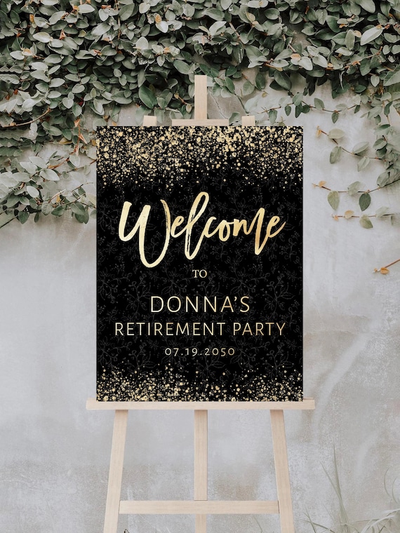 Minimalist Retirement Party Welcome Sign, Black and Gold Retirement sign, Retirement Celebration Party Welcome Sign, Retirement Decorations