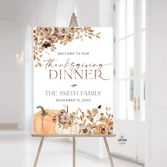 Thanksgiving Dinner Welcome Sign, Fall Leaves Thanksgiving Sign, Family Thanksgiving Dinner, Pumpkins Friendsgiving Sign, Autumn Decor, FL1