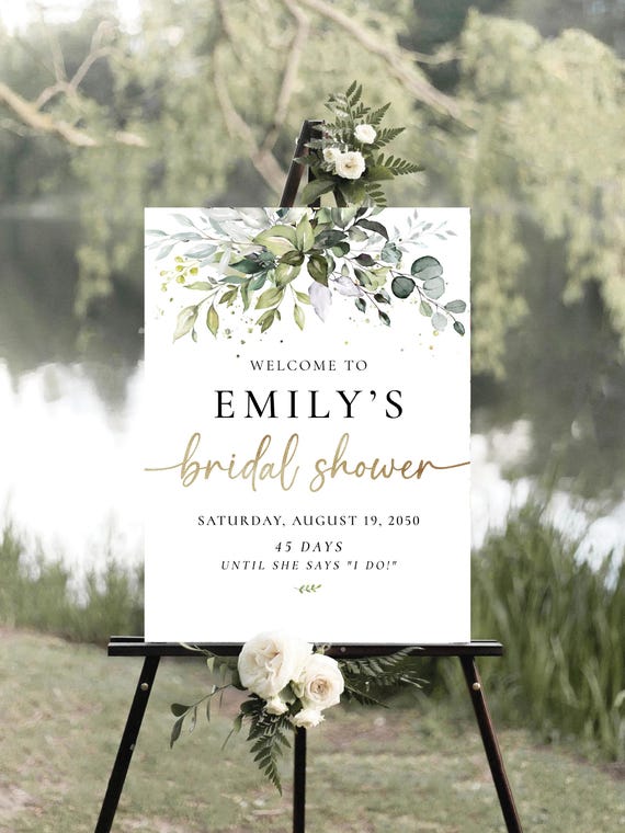 Greenery Bridal Shower Welcome Sign, Unique Bridal Brunch Sign, Botanicals Wedding Shower Decor, Bridal Tea Poster, Eucalyptus, Herbal, HB2
