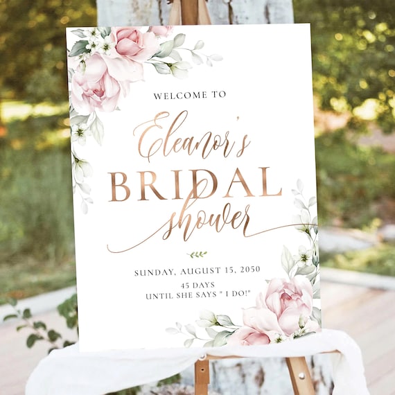 Floral Bridal Shower Welcome Sign, Blush Flowers and Sage green (Digital Printable)