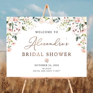 Sunny Floral Bridal Shower Sign, Bridal Brunch Shower Welcome Sign, Couples Shower Poster, Eucalyptus, Blush Pink Roses, HERSU6