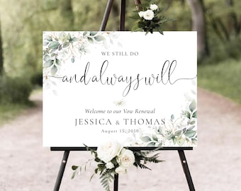 Greenery Vow Renewal Welcome Sign, Botanical Anniversary Wedding Decor (Digital Printable, HB3)