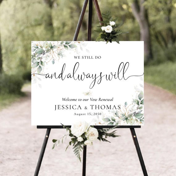 Greenery Vow Renewal Welcome Sign, Botanical Anniversary Wedding Decor (Digital Printable, HB3)