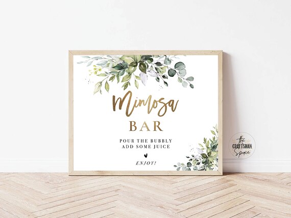 Greenery Mimosa Bar Sign, Wedding Sign Template, Wedding Gifts Sign, Baby Shower Gift Sign, Bridal Shower Mimosa Bar Sign, Eucalyptus, HB2