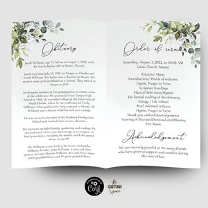 Greenery Celebration Of Life Program, Funeral, Obituary, Memorial Prayer Card, Word, Men, Women, Order Of Service, Corjl, 100% Editable, HB2 image 6