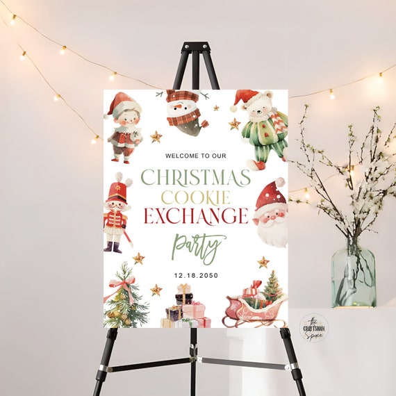 Christmas Party Welcome Sign, Cookie Exchange Sign, Holiday Welcome Sign, Winter Welcome Sign, Christmas Decorations, Christmas Dinner Sign