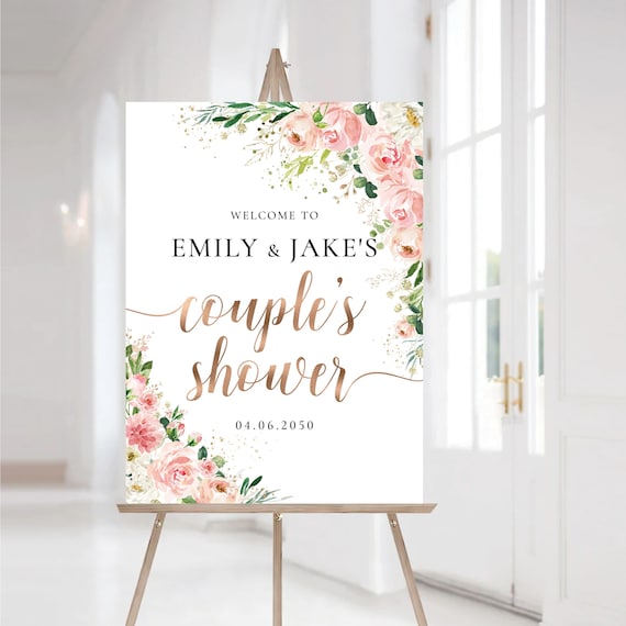 Blush pink roses Couples Shower Welcome Sign, Pink Flowers Bridal Brunch Sign, Bridal Shower Decorations, Wedding Rehearsal Dinner Sign, EB1