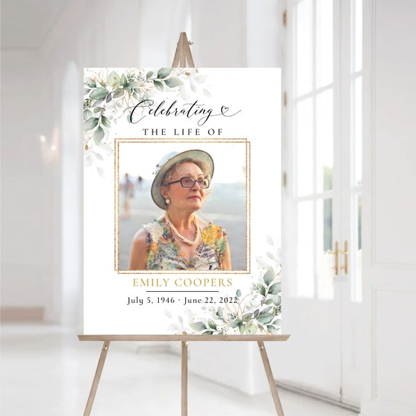Greenery Funeral Welcome Sign, Memorial Welcome Sign, Celebration of Life Welcome Sign, Celebration Of Life Poster, Eucalyptus, HB3