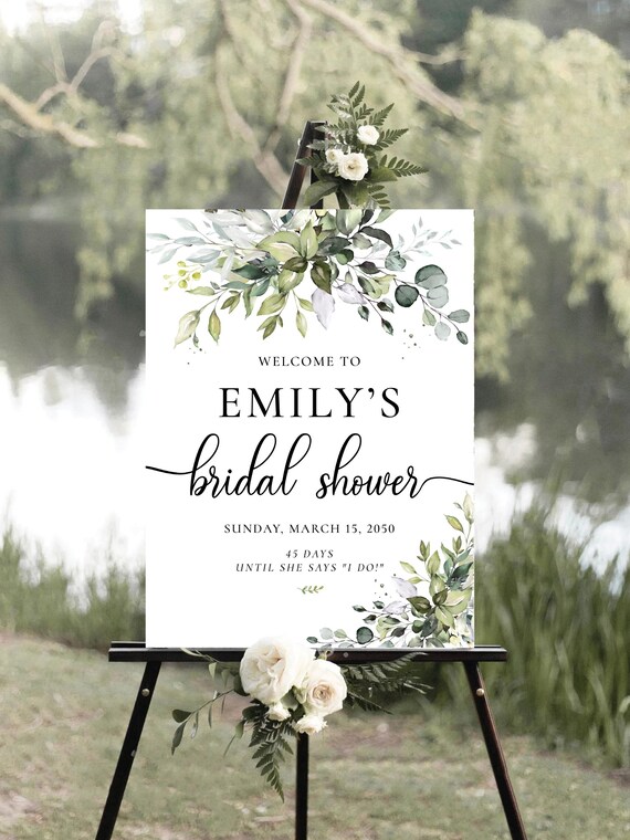 Greenery Bridal Shower Welcome Sign, Bridal Brunch Sign, Bridal Shower Decorations, Wedding Shower Sign, Eucalyptus, Printable, Herbal, HB2