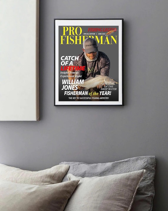 Custom Fishing Magazine Cover, Fishing Gifts for Men, Fly Fishing Gifts for Him, Fishing Dad Gift, Angler Funny Fisherman Gift,Gift for Boss