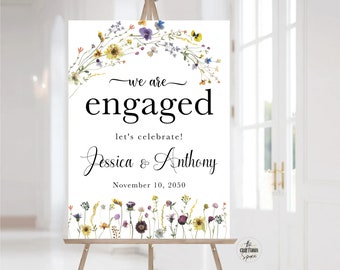 Wildflower Engagement welcome sign, We are engaged sign, Engagement party Decor, Wedding welcome sign, Rustic Engagement Decor, SFS1